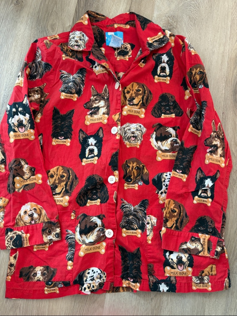 VTG Nick & Nora Red Flannel "Milk-Bone" Dog Breed Pajama Shirt - Size M novelty